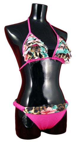 Ruched Bottom, Triangle Top, Yellow, Print, Brazilian-Cut, Brazilian Bikini, Brasilian Biquini, Bikini, Biquini, Swimwear, Tropical Print, Floral Print